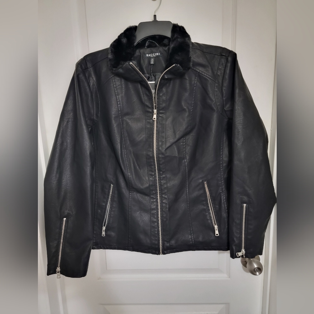Baccini 2xl fake leather jacket fur collar Black Stylish
